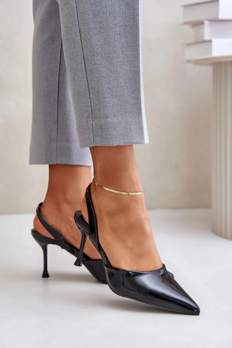 Czółenka Klasyczne>Boto Lakierowane Szpilki Z Odkrytą Piętą Czarne Emmizola