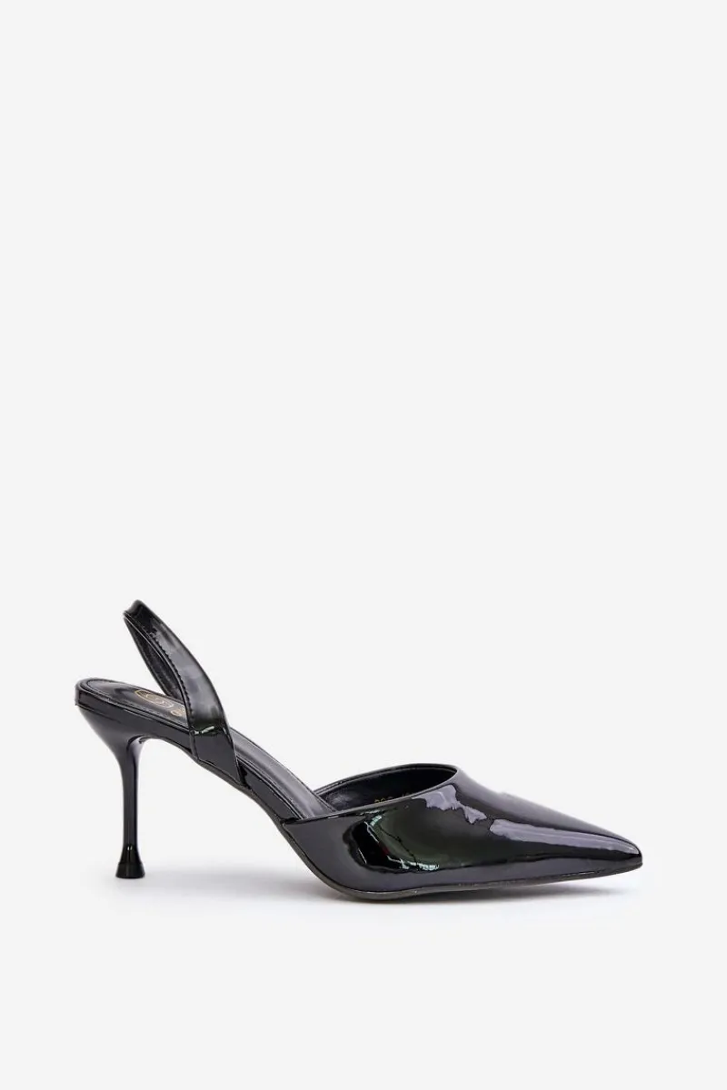 Czółenka Klasyczne>Boto Lakierowane Szpilki Z Odkrytą Piętą Czarne Emmizola