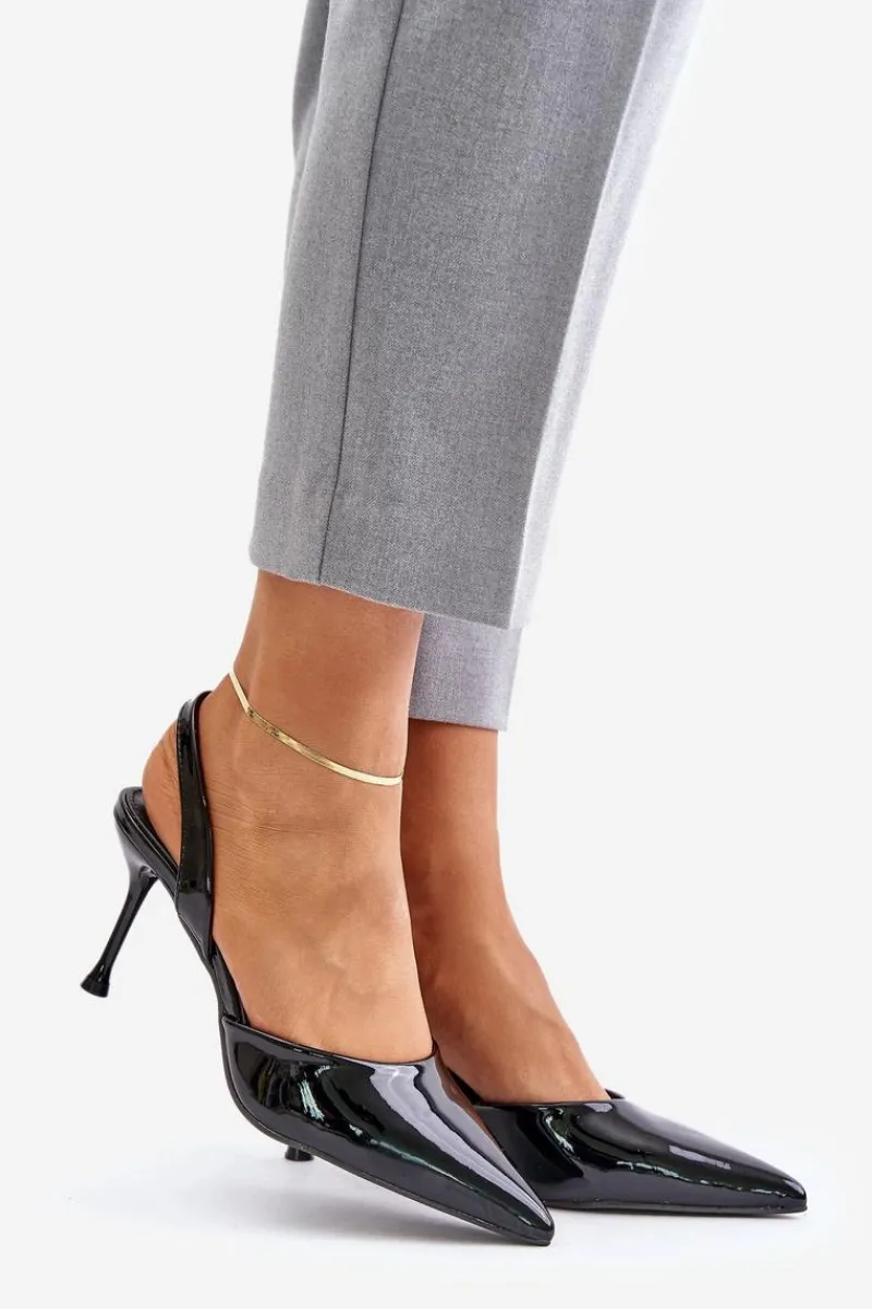 Czółenka Klasyczne>Boto Lakierowane Szpilki Z Odkrytą Piętą Czarne Emmizola