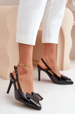 Online Lakierowane Szpilki Z Odkrytą Piętą Czarne Auroravia Damskie Czółenka Klasyczne