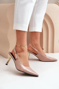 Discount Boto Lakierowane Szpilki Z Odkrytą Piętą Beżowe Filona Beżowy