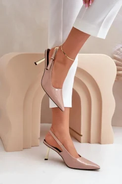 Discount Boto Lakierowane Szpilki Z Odkrytą Piętą Beżowe Filona Beżowy