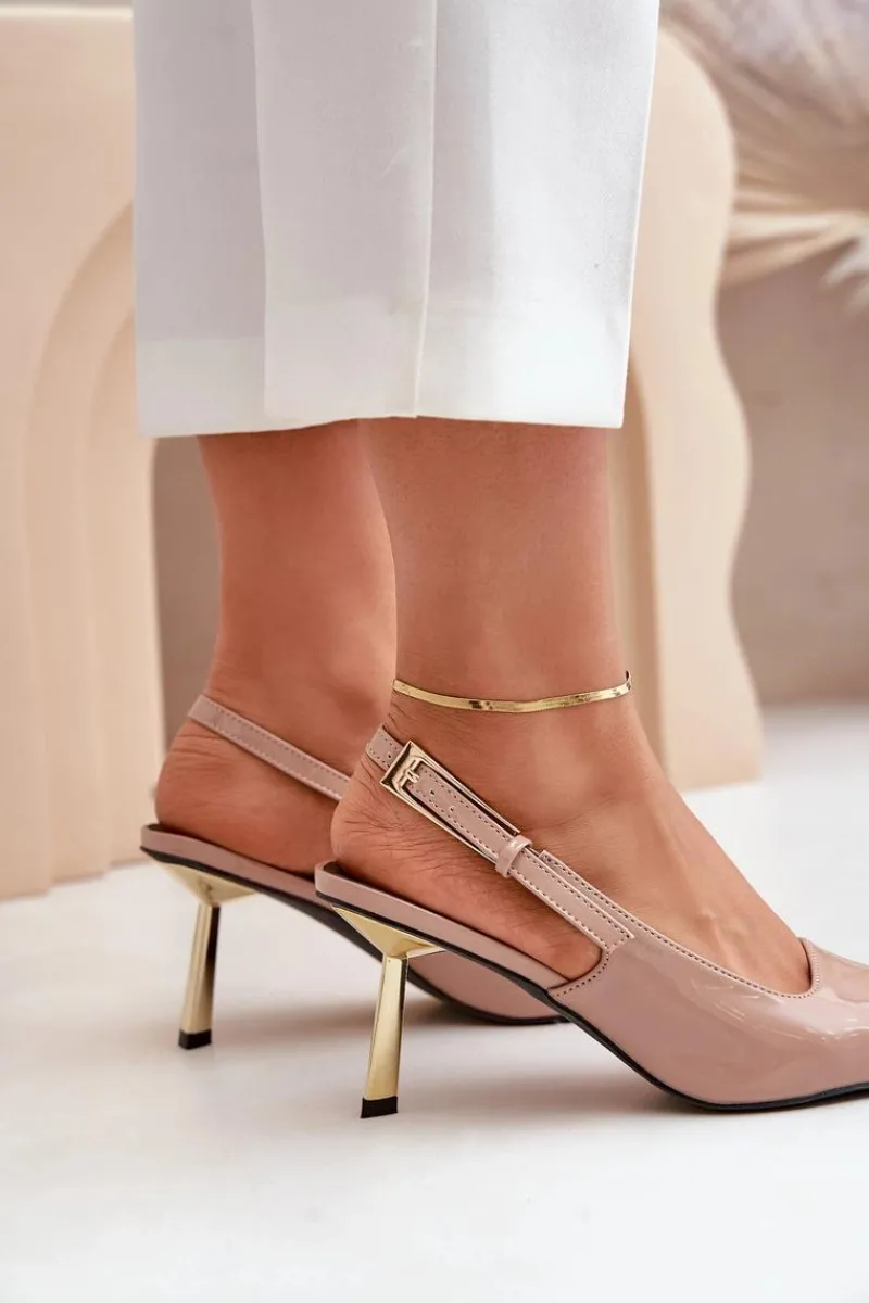 Discount Boto Lakierowane Szpilki Z Odkrytą Piętą Beżowe Filona Beżowy