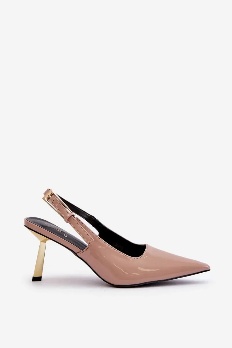 Discount Boto Lakierowane Szpilki Z Odkrytą Piętą Beżowe Filona Beżowy