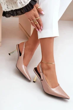 Discount Boto Lakierowane Szpilki Z Odkrytą Piętą Beżowe Filona Beżowy