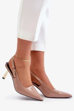 Discount Boto Lakierowane Szpilki Z Odkrytą Piętą Beżowe Filona Beżowy