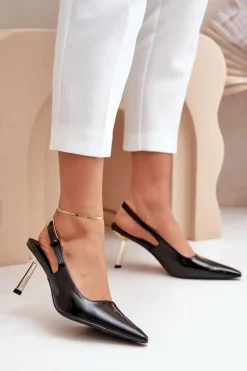 New Boto Lakierowane Szpilki Z Odkrytą Piętą Czarne Filona