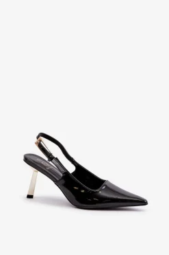 New Boto Lakierowane Szpilki Z Odkrytą Piętą Czarne Filona