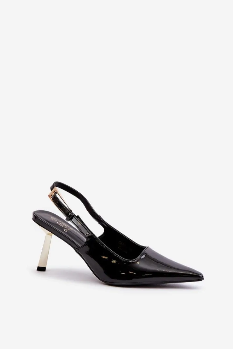 New Boto Lakierowane Szpilki Z Odkrytą Piętą Czarne Filona