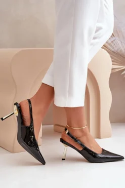 New Boto Lakierowane Szpilki Z Odkrytą Piętą Czarne Filona