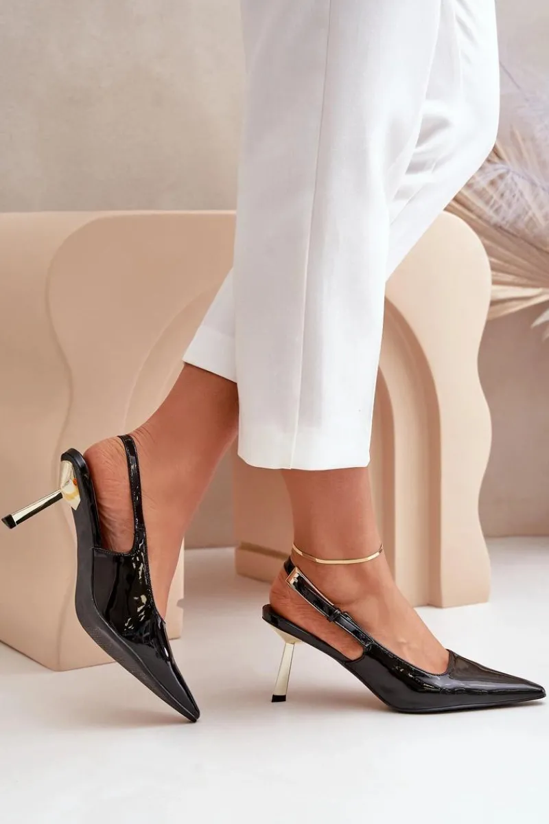 New Boto Lakierowane Szpilki Z Odkrytą Piętą Czarne Filona