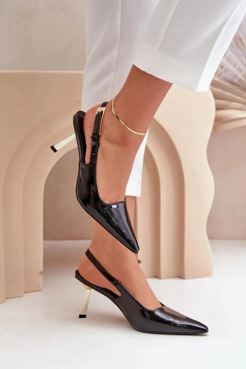 New Boto Lakierowane Szpilki Z Odkrytą Piętą Czarne Filona