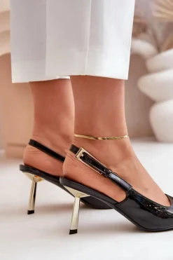 New Boto Lakierowane Szpilki Z Odkrytą Piętą Czarne Filona