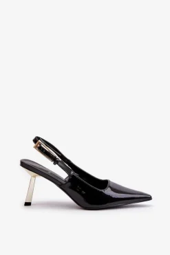 New Boto Lakierowane Szpilki Z Odkrytą Piętą Czarne Filona