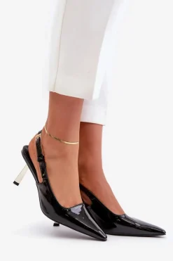 New Boto Lakierowane Szpilki Z Odkrytą Piętą Czarne Filona