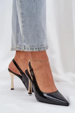 Czółenka Klasyczne>Boto Lakierowane Szpilki Z Odkrytą Piętą I Szpiczastymi Noskami Czarne Rivori