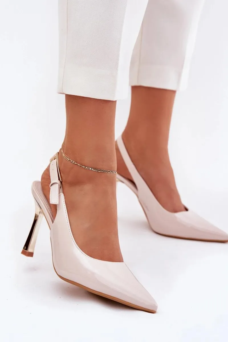 Czółenka Klasyczne>Boto Lakierowane Szpilki Z Odkrytą Piętą I Szpiczastymi Noskami Jasnobeżowe Rivori Beżowy