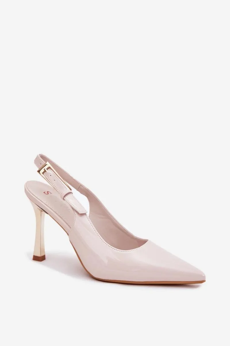 Czółenka Klasyczne>Boto Lakierowane Szpilki Z Odkrytą Piętą I Szpiczastymi Noskami Jasnobeżowe Rivori Beżowy