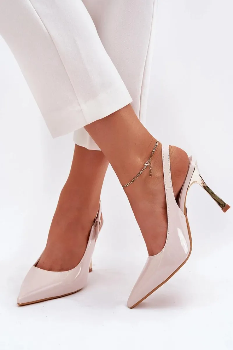 Czółenka Klasyczne>Boto Lakierowane Szpilki Z Odkrytą Piętą I Szpiczastymi Noskami Jasnobeżowe Rivori Beżowy