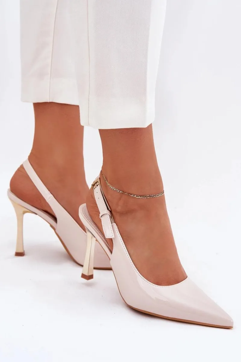 Czółenka Klasyczne>Boto Lakierowane Szpilki Z Odkrytą Piętą I Szpiczastymi Noskami Jasnobeżowe Rivori Beżowy