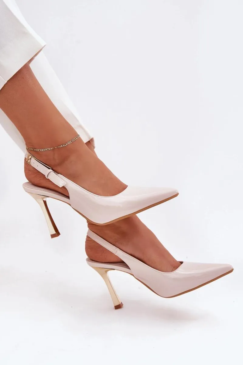 Czółenka Klasyczne>Boto Lakierowane Szpilki Z Odkrytą Piętą I Szpiczastymi Noskami Jasnobeżowe Rivori Beżowy