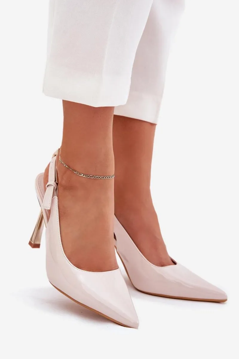 Czółenka Klasyczne>Boto Lakierowane Szpilki Z Odkrytą Piętą I Szpiczastymi Noskami Jasnobeżowe Rivori Beżowy