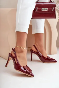 Outlet Lakierowane Szpilki Z Odkrytą Piętą Bordowe Auroravia Damskie Czółenka Klasyczne