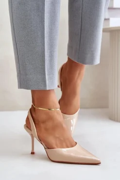 Best Boto Lakierowane Szpilki Z Odkrytą Piętą Beżowe Emmizola