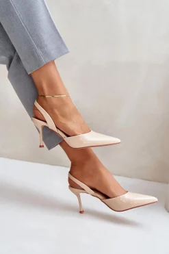 Best Boto Lakierowane Szpilki Z Odkrytą Piętą Beżowe Emmizola