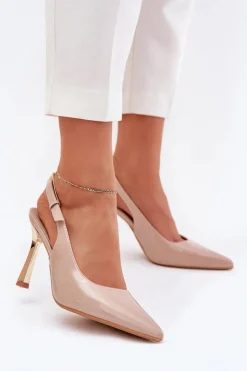 Discount Lakierowane Szpilki Z Odkrytą Piętą I Szpiczastymi Noskami Beżowe Rivori Damskie Czółenka Klasyczne