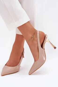 Discount Lakierowane Szpilki Z Odkrytą Piętą I Szpiczastymi Noskami Beżowe Rivori Damskie Czółenka Klasyczne