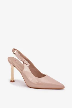 Discount Lakierowane Szpilki Z Odkrytą Piętą I Szpiczastymi Noskami Beżowe Rivori Damskie Czółenka Klasyczne