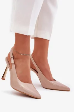 Discount Lakierowane Szpilki Z Odkrytą Piętą I Szpiczastymi Noskami Beżowe Rivori Damskie Czółenka Klasyczne