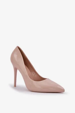 Sale Boto Lakierowane Szpilki Ze Szpiczastymi Noskami Beżowe Vizana