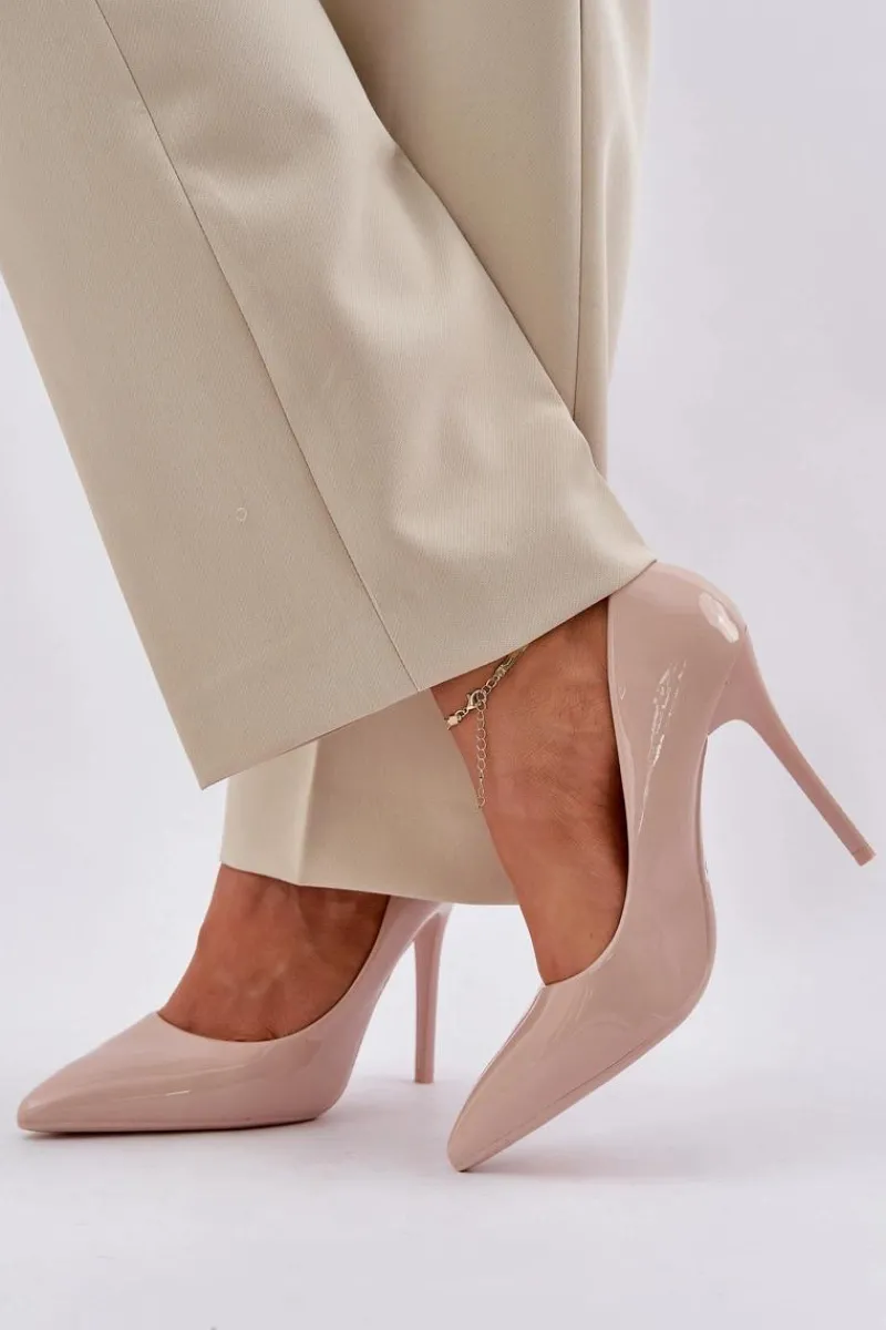 Sale Boto Lakierowane Szpilki Ze Szpiczastymi Noskami Beżowe Vizana