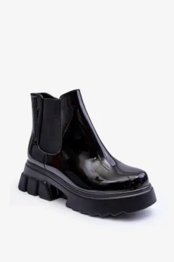 Discount Lakierowane Sztyblety Workery Damskie Czarne Brizora Damskie Czarne Botki|Botki Płaskie