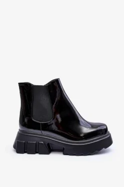 Discount Lakierowane Sztyblety Workery Damskie Czarne Brizora Damskie Czarne Botki|Botki Płaskie