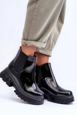 Discount Lakierowane Sztyblety Workery Damskie Czarne Brizora Damskie Czarne Botki|Botki Płaskie