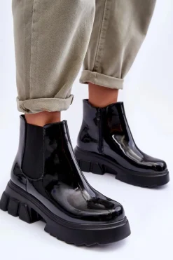 Discount Lakierowane Sztyblety Workery Damskie Czarne Brizora Damskie Czarne Botki|Botki Płaskie