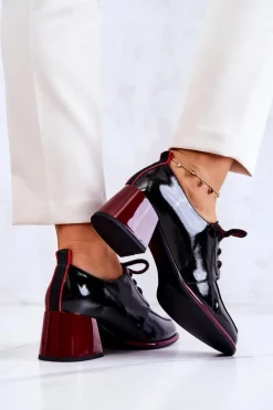 Online Damskie buty S.Barski Lakierowane Wiązane Półbuty Na Słupku Czarno-Czerwone Esmera