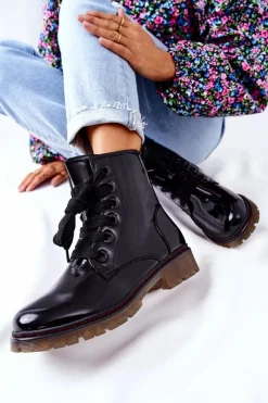 Online Evento Lakierowane Workery Ocieplane Czarne Lomess