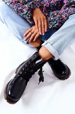 Online Evento Lakierowane Workery Ocieplane Czarne Lomess