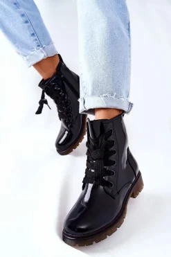 Online Evento Lakierowane Workery Ocieplane Czarne Lomess