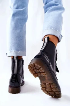 Online Evento Lakierowane Workery Ocieplane Czarne Lomess