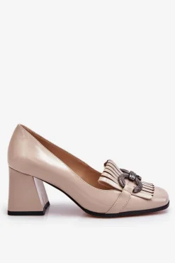 Czółenka Na Słupku|Czółenka Klasyczne>Damskie buty S.Barski Lakierowane Wygodne Czółenka Beżowe Mercy