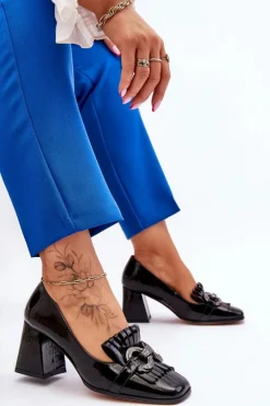 Online Damskie buty S.Barski Lakierowane Wygodne Czółenka Czarne Mercy Czarny