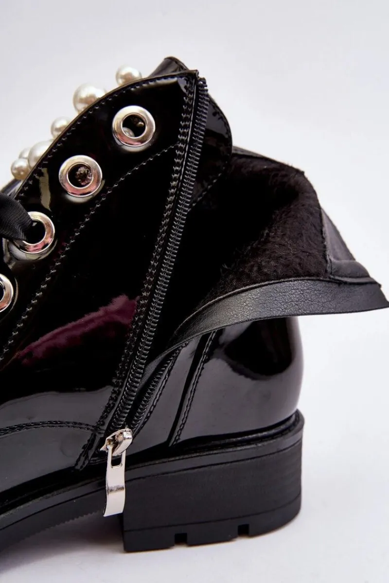 Botki Sznurowane|Czarne Botki>Boto Lakierowane Zdobione Botki Czarne Sirdre