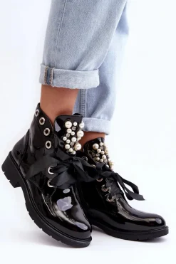 Botki Sznurowane|Czarne Botki><noscript><img width=