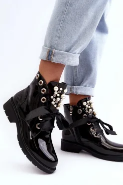 Botki Sznurowane|Czarne Botki><noscript><img width=