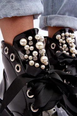 Botki Sznurowane|Czarne Botki><noscript><img width=